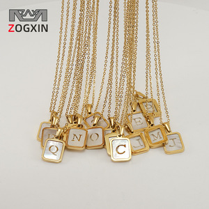 Zogxin Stainless Steel Square Letter Pendant Necklace With Mother Of Pearl Inlay For Women Gift Jewelry - Product Image 1