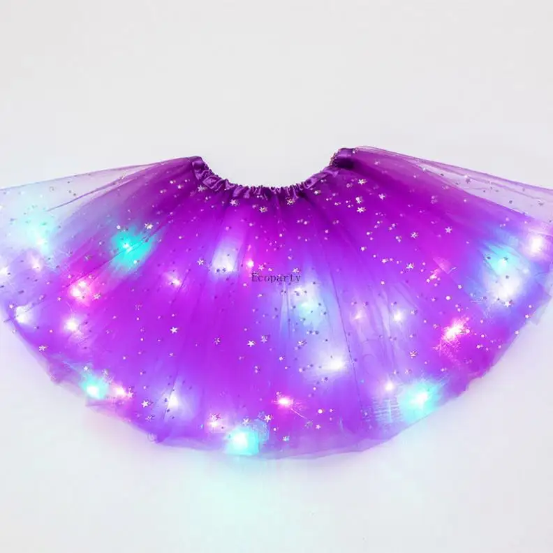 LED Glowing Light Flower PrincessSkirts Fairy Costume For Girl Light Up Skirt Glow Headband Wedding Party Costume Cosplay