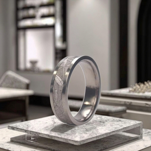 Cổ điển Meteorite Inlay <span class=keywords><strong>Titanium</strong></span> <span class=keywords><strong>Ring</strong></span> đối với phụ nữ cho đám cưới đính hôn kỷ niệm hoặc Đảng món quà tuyệt vời ý tưởng - Product Image 3