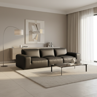 Ensemble de canapé en cuir véritable grain de vache noire normcore italien pour grand appartement meubles de salon