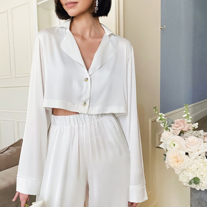 Vêtements de nuit d'été décontractés-Top à <span class=keywords><strong>manches</strong></span> <span class=keywords><strong>longues</strong></span> blanc-Pantalons amples pour femmes-Pyjamas à plumes pour femmes-Ensemble 2 pièces - Product Image 2