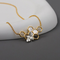 Colliers pendentifs en nid d'abeille et en forme d'abeille Rosaeflora "Le cadeau de la vie" en argent sterling 925 véritable, coquille naturelle, bijoux fins