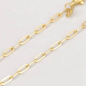 Xinfly Luxury Jewelry Brand 2.2mm Wide Dainty 18k Pure Solid Gold Waterproof Paper Clip Link <b>Chain</b> Choker Necklace <b>Men</b> Women - Product Image 3