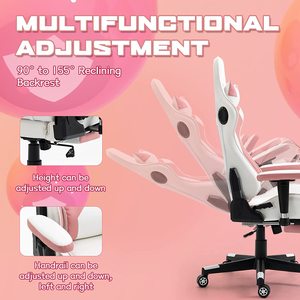 Chaises de bureau élégantes et mignonnes avec haut-parleurs Bluetooth et massage, <span class=keywords><strong>chaise</strong></span> de jeu vidéo grande et haute rose et blanche avec repose-pieds - Product Image 4