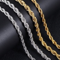 Collier en chaîne torsadée en or vermeil plaqué or 14k 18k en acier inoxydable de 2 mm 3 mm 4 mm 5 mm sur mesure en gros