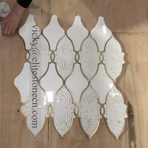 Messing mischung Thassos Wasserstrahl mosaik aus weißem Marmor für Wand boden dekor - Product Image 3