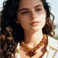Collar de Moda con Colgante de Corazón y Cuentas de Resina Hechas a Mano, Joyería de Verano para Mujer