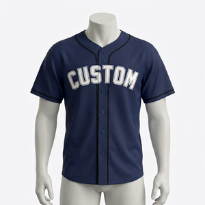 Custom Baseball Jersey Men's Navy Blue <b>Short</b> <b>Sleeve</b> <b>Button</b> <b>Up</b> Moisture Wicking Team Apparel Regular Fit All Seasons - Product Image 1