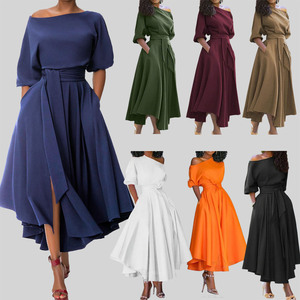 Vestido Midi Casual Elegante de Verão com Ombro Único, Cintura Alta, Assimétrico e Cor Sólida Estilo Vintage - Product Image 2