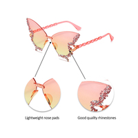Lunettes de soleil papillon de luxe pour femmes, avec strass et monture sans bords en diamant