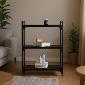 Libreria a 3 Ripiani in Legno Ingegnerizzato Nero D0100H5XJCT 23.6x11.8x33.9 Pollici, Mobile Moderno Minimalista Autoportante per Soggiorno - Product Image 2