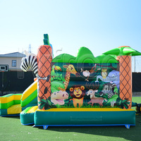 Structure gonflable commerciale pour enfants, thème animaux de la jungle, avec toboggan, pour location de fêtes, divertissement en plein air, PVC