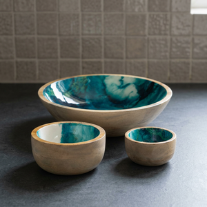 Ensemble de bols de service vintage en bois d'acacia poli, réutilisables, écologiques, pour la décoration de la maison, adaptés au contact alimentaire, faits à la main, pour salade BS - Product Image 1