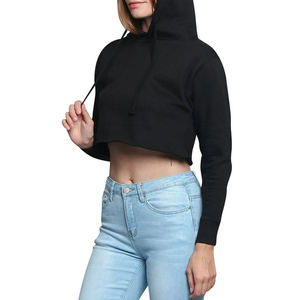 Customized Streetwear Fashion Logo Custom Crop Top Hoodie 100% Cotton Long <b>Sleeve</b> High Quality Breathable Crop Top Hoodies - Product Image 2