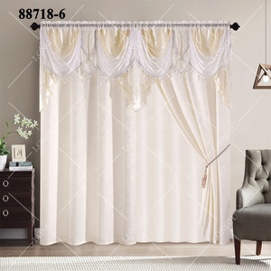 Tende Jacquard di lusso tessuti per il soggiorno tende a doppio strato con mantovane e delicati ciondoli con nappine - Product Image 1