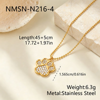 Collier pendentif patte de chien en acier inoxydable plaqué or 18 carats PVD, chaîne à perles entièrement en cristal, hypoallergénique, bijoux pour femmes amoureuses des animaux