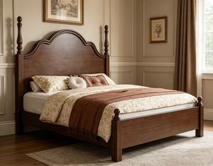 Premium <b>Queen</b> <b>Size</b> Solid Wood Spindle <b>Bed</b> With Curved Headboard For Vintage Bedroom - Product Image 3