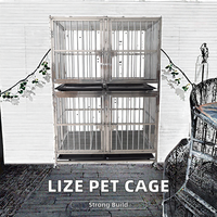 Cage pliable de luxe à 2 niveaux et 4 portes en acier inoxydable thermolaqué pour chats et chiens, design durable
