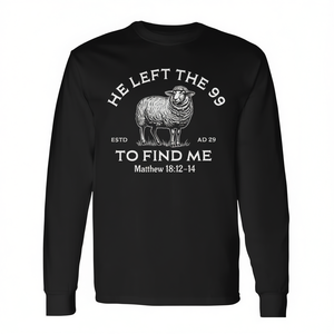 Él se quedó con los 99 para encontrarme, camiseta cristiana de manga larga, Mateo 18:12-14 - Product Image 2