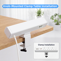 Multiprise de bureau en aluminium 8-en-1 avec pince, 3 prises UK, USB Type-C 20W, 2 ports RJ45 CAT6 pour table de conférence