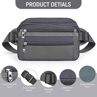 Sac banane unisexe à bandoulière réglable, 7 poches zippées, en polyester imperméable, pour le sport, la course, le cyclisme, le camping
