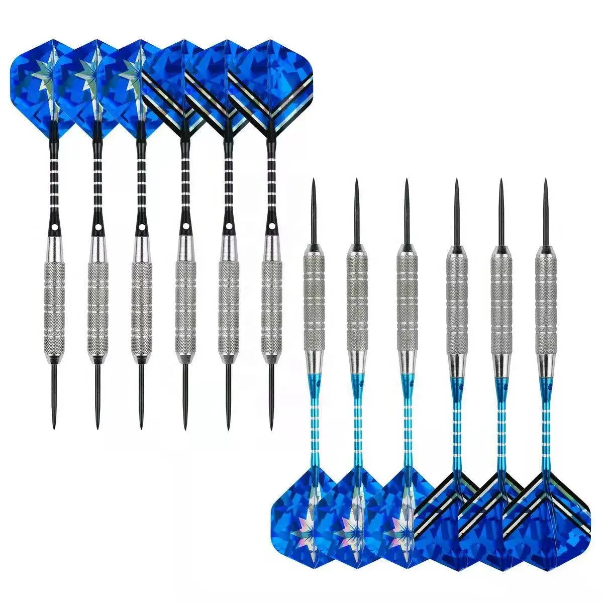 Steel Tip Darts Set 22 Grams with Aluminum Dart shafts And 12 Rubber O Rings+16 Extra Flights ,Silver and Blue