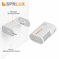 Sensor Gerak PIR Sprlux Mini Alarm dengan Sudut Deteksi yang Dapat Disesuaikan, Jangkauan 8M, untuk Penggunaan di Rumah, Garansi 2 Tahun, 360 Smart Life, Bersertifikasi CE