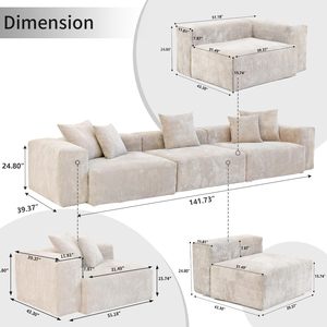 Ensemble de canapés modulaires sectionnels VOXHOME pour salon, style nordique, compressé sous vide, beige, 3, 4, 5, 6, 7 places, en velours côtelé - Product Image 4