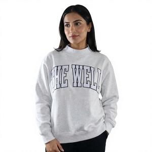 The Well Women's Crew Neck <b>Sweatshirt</b> Ash <b>Grey</b> Letter Print 100% Cotton Knitted Autumn Wear - Product Image 1