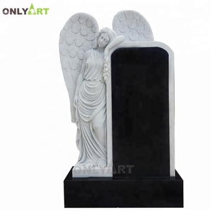 Sculpture d'ange grandeur nature en marbre blanc sculpté à la main pour décor de cimetière - Product Image 4