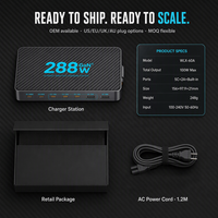 Station de charge GaN 288W, chargeur de bureau, câble rétractable 70cm, 8 ports PD 100W QC pour ordinateur portable, iPad, Android, maison, bureau