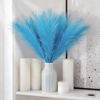 Décoration Élégante Bleu Lac Feux d'Artifice Fleurs Séchées Herbe de la Pampa Produits en Gros Bouquet Fontaine d'Eau Plantes Artificielles