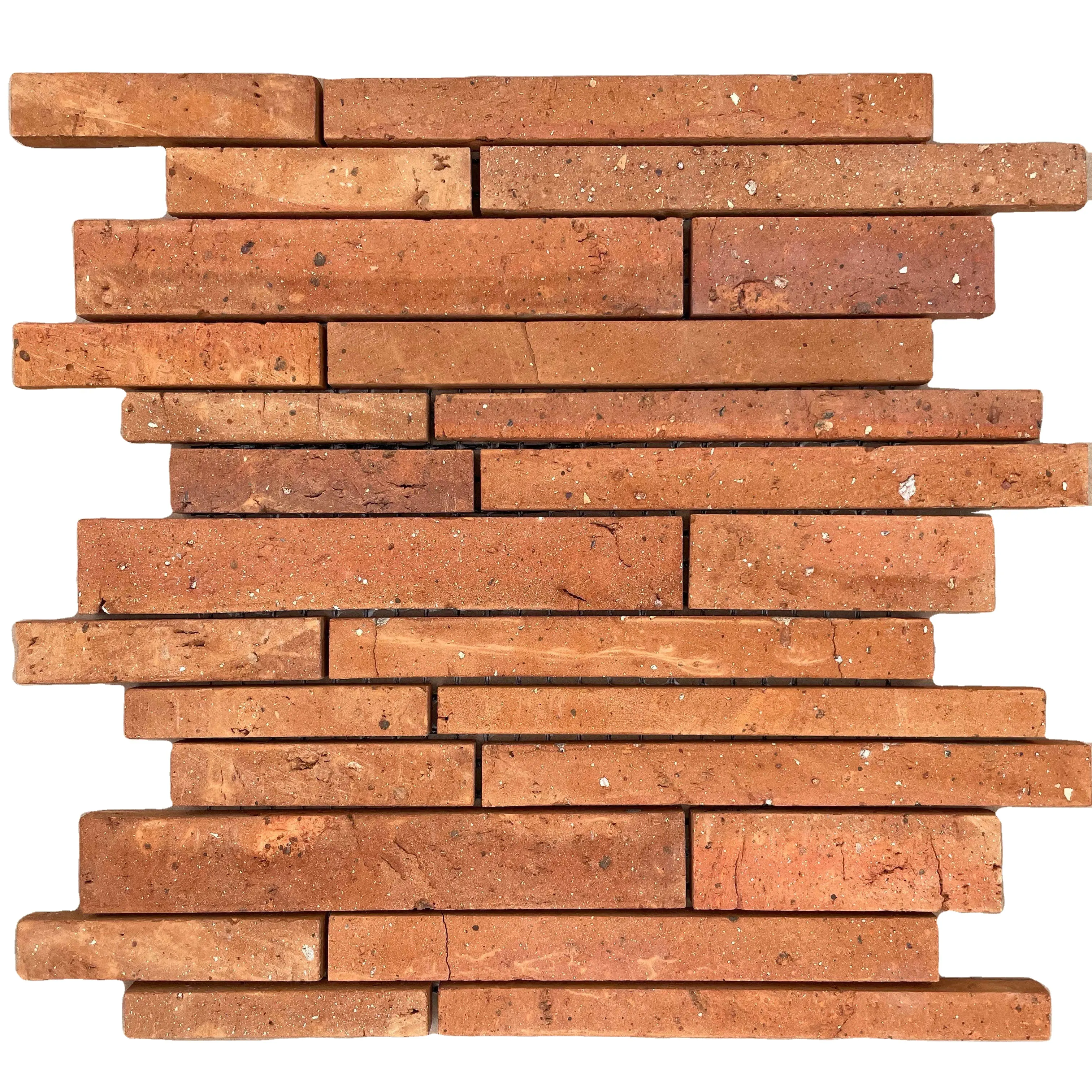 Clay red brick mosaic wall tiles brick veneer exterior wall decorative thin brick wall cladding