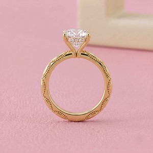 Marquise Cut Diamond Solitaire Hidden Halo <b>Vintage</b> <b>Gold</b> Engagement <b>Ring</b> with Timeless Designer Setting for Bridal Jewelry Fine - Product Image 4