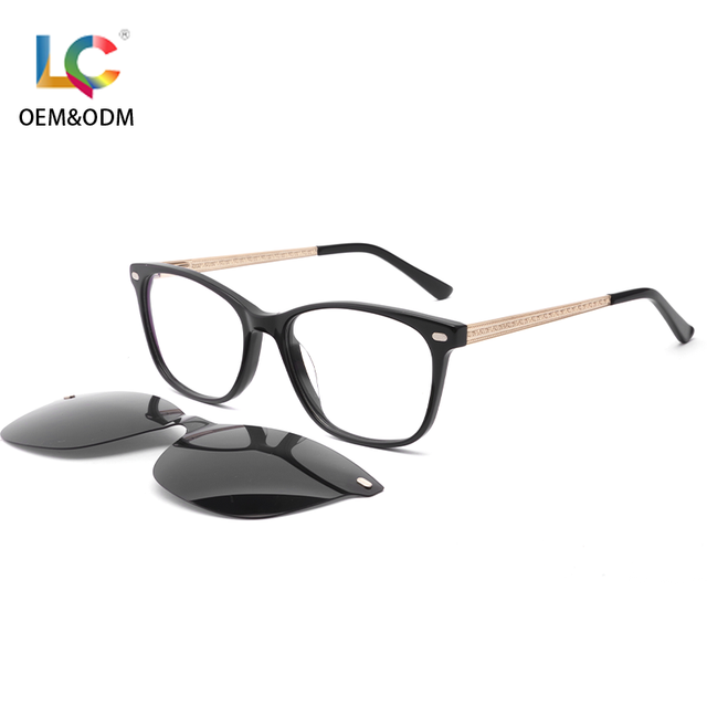 New Factory Price Wholesales Galsesses Magnetic Clip-on Acetate Full Rim Square Aviation Sunglasses UV400 Comfortable Customized
