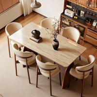 Ensemble Table et Chaises de Salle à Manger Rectangulaire en Marbre et Bois Massif, Style Nordique Moderne, 4 ou 6 Places, Design Ferme, Nouveauté 2026