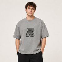 T-shirt gris graphique unisexe personnalisé en coton épais 260 GSM pour hommes, coupe ample, impression sérigraphique, fournisseur OEM de vêtements