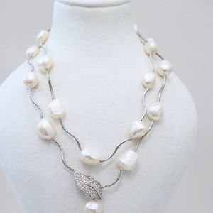 Cadena de plata esterlina de moda suéter largo collar de perlas de agua dulce barroco adecuado para mujeres - Product Image 1