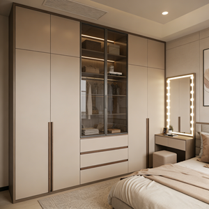 <span class=keywords><strong>Armadio</strong></span> Moderno con Toeletta Integrata, Ampio Spazio di Stoccaggio, Finitura Bianco Opaco, Cassetti con Chiusura Ammortizzata per Camera da Letto - Product Image 1