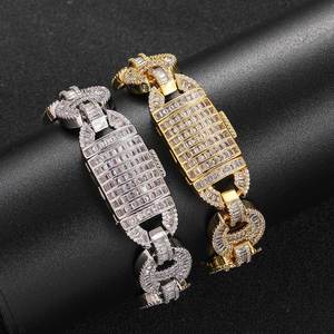 Hip Hop 16mm <b>Copper</b> Inlaid Zircon Pig Nose Cuban Chain Custom Jewelry Men's Trend <b>Bracelet</b> Tanjing - Product Image 1