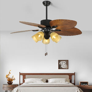 Ventilateurs de plafond rétro nordiques à 5 pales en plastique, supports E27 avec abat-jour en verre, corps en métal, moteur AC/DC, télécommande à chaîne - Product Image 4