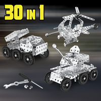 Modèle de montage en métal éducatif pour enfants 30 en 1, char, voiture, avion, véhicule d'ingénierie, moto, jouet de transport
