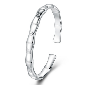 Bamboo-Themed Open-Face <b>Bracelet</b> <b>Silver</b>-Plated Women's Fashion <b>Bangle</b> Plant Pattern Ethnic Style Jewelry - Product Image 4