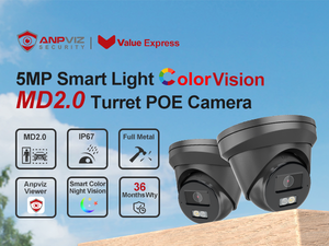 Livraison gratuite, stock US, 4 caméras PoE noires 5MP avec lumière stroboscopique et alarme sonore, caméra de sécurité à tourelle métallique avec micro intégré - Product Image 4