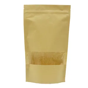 Custom Logo Fast Delivery Clear Window Pouches Ziplock Bags Brown Kraft Paper Bags