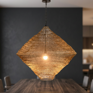 Lustre suspendu en fer tissé fait main, base E27, décoration intérieure, style loft, lampe de plafond - Product Image 1
