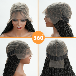 <span class=keywords><strong>Parrucca</strong></span> Sintetica Bohemien Nera Naturale <span class=keywords><strong>con</strong></span> Pizzo Completo e Treccia Triangolare Senza Nodi, Ondulata Naturale per Donne Nere, Stile Boho - Product Image 4