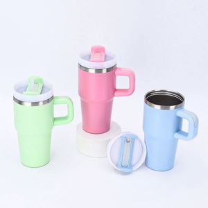 Custom 14oz Kids Tumbler Powder Coating Double Wall Stainless Steel Vacuum Insulated Travel Coffee Mug <b>with</b> Handle - Product Image 3