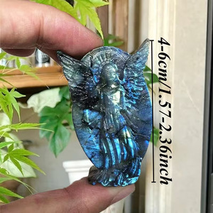 Venta caliente transfronteriza: Adornos de ángel de cristal natural de lavolita, adornos de ángel de piedra lunar gris tallados, colgantes al por mayor - Product Image 3
