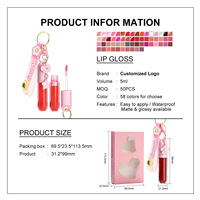 Gloss à lèvres liquide hydratant personnalisé avec porte-clés mignon, marque privée, couleur et parfum personnalisés, emballage, vitamine E, faible MOQ